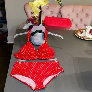Retro style hi wasted Red polkadot bikini